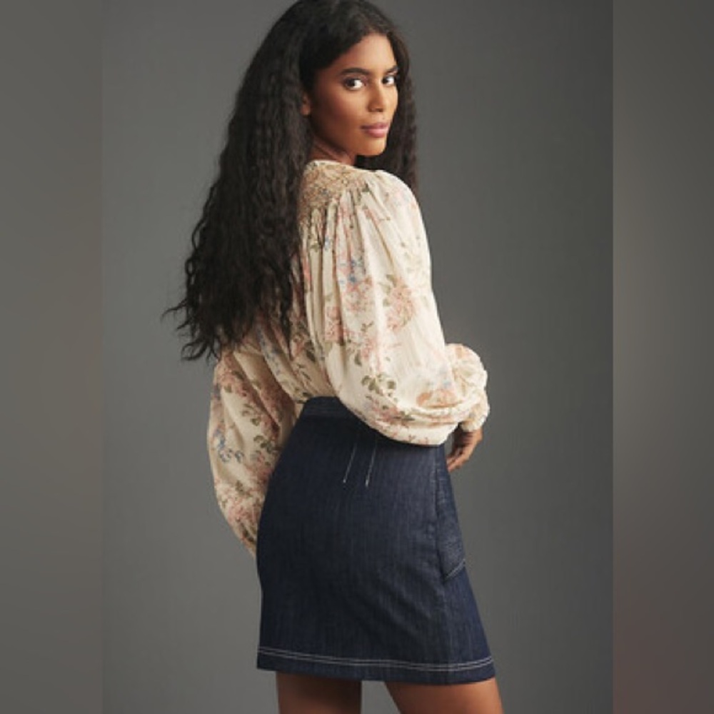 NWT Anthropologie Pilcro Bow Denim Mini Skirt. Size 12 - Picture 4 of 4